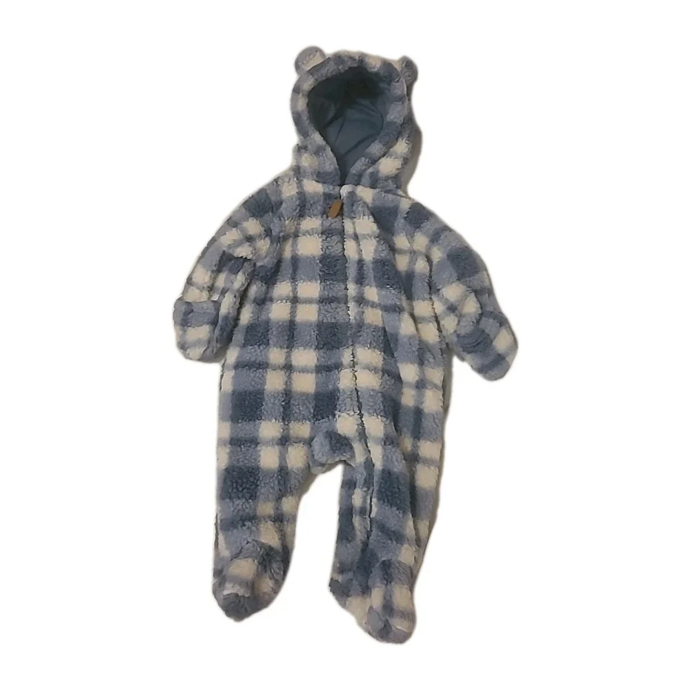 Carters Baby Boy 3M Bodysuit Pram Bunting Snowsuit Blue‎ Plaid Fleece Bear Hood